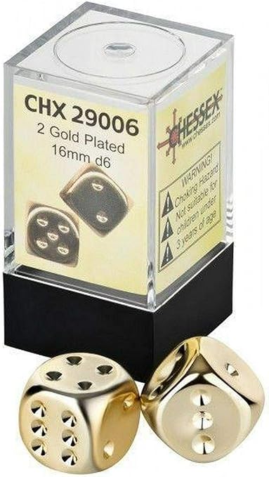 Chessex D6 Dice-16mm Gold Metal Plated Polyhedral Dice Set